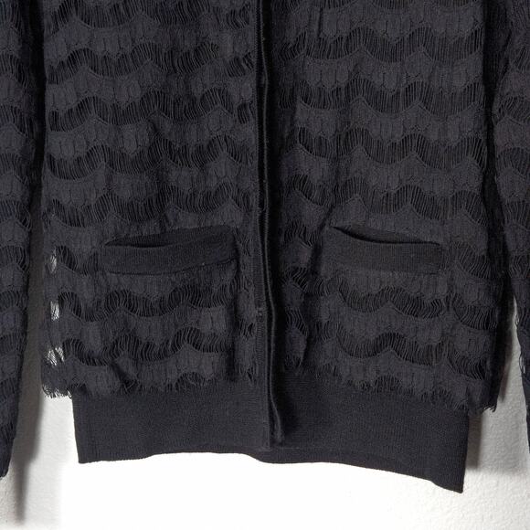 Trina Turk Women’s Cardigan Dark Academia Coquette Merino Wool Scalloped Black M - Picture 5 of 9